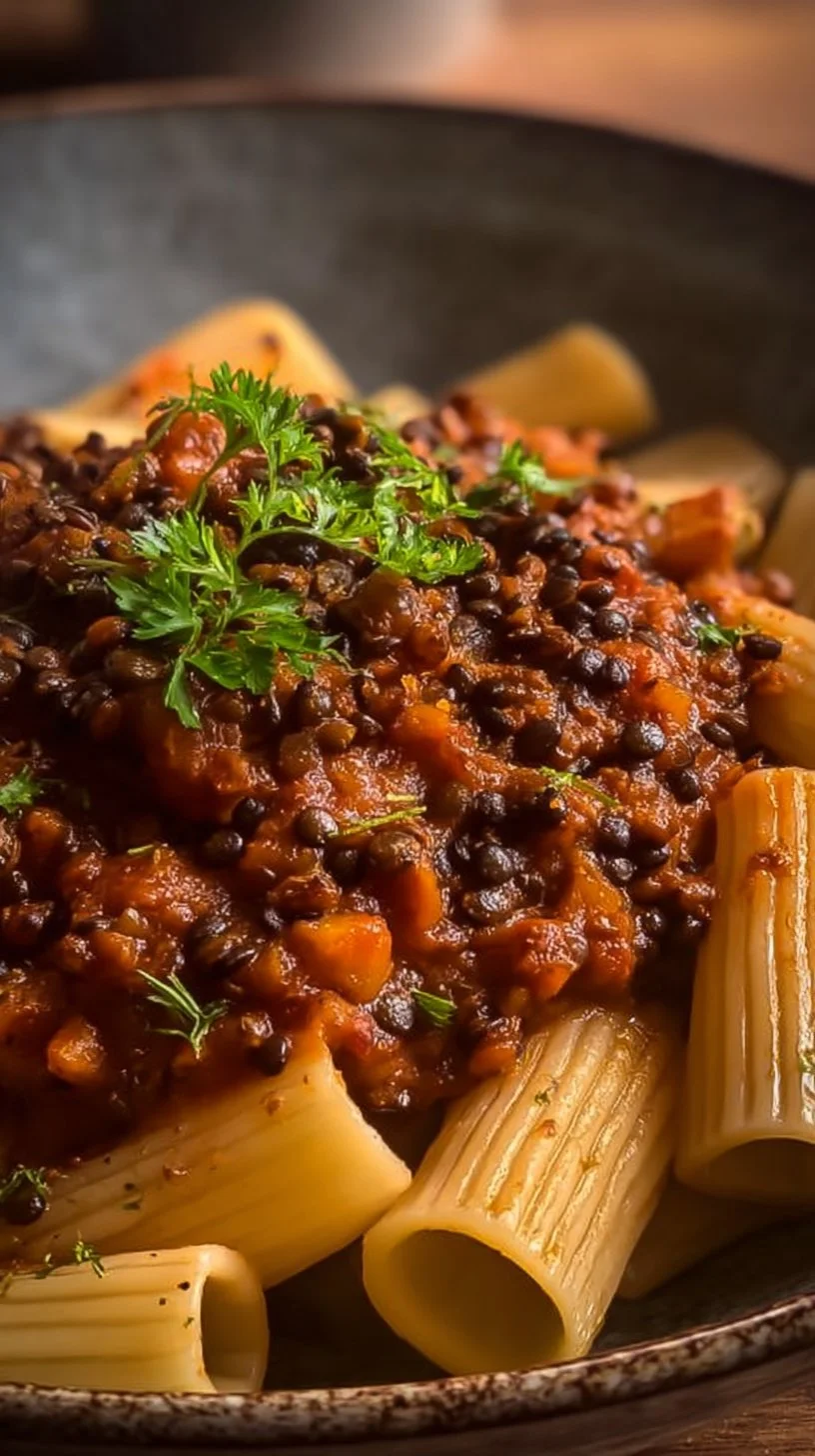 Vegane Bolognese mit Schwarzen Linsen