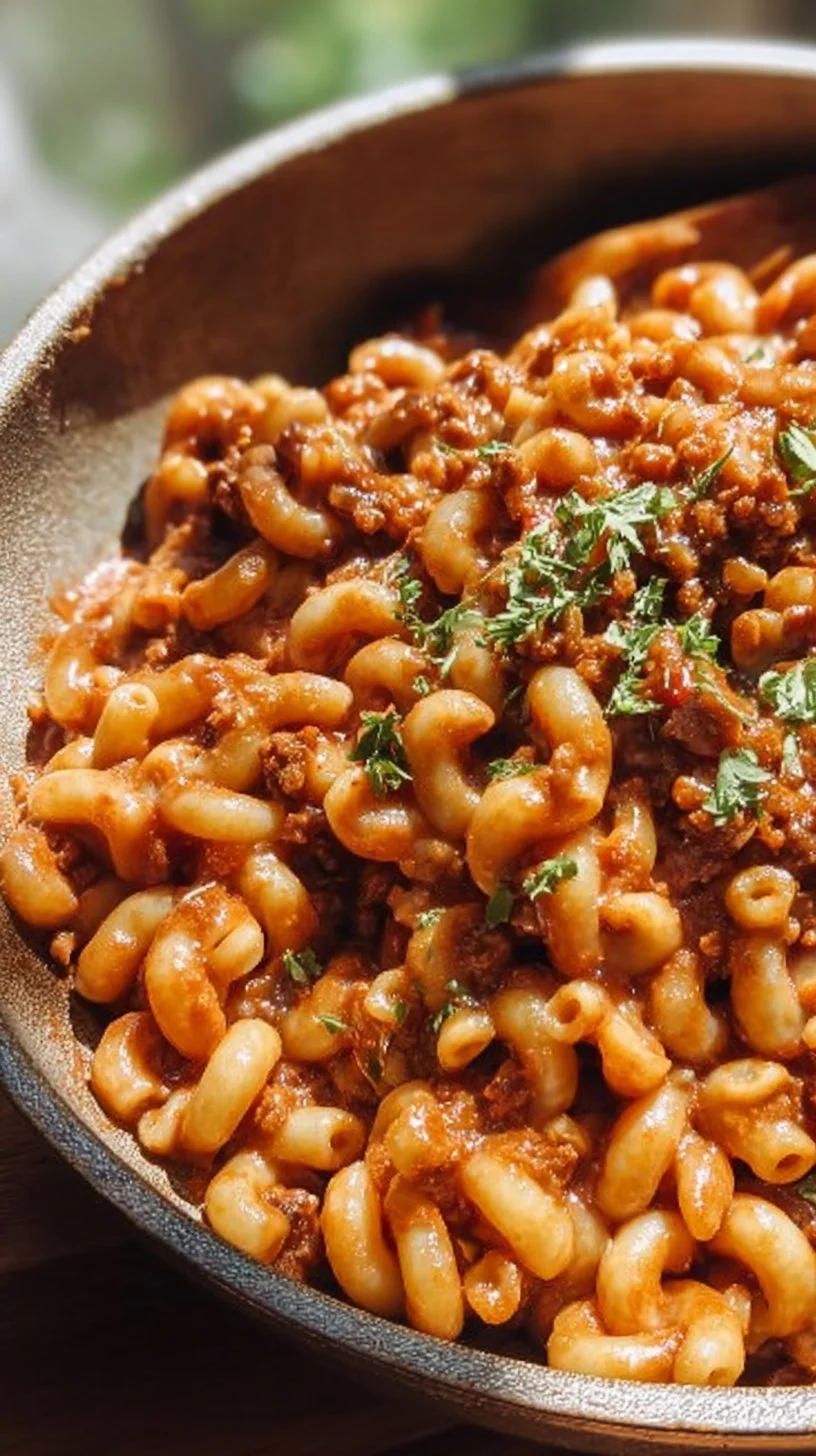Vegane Cheeseburger-Pasta mit frischen Zutaten und würzigem Geschmack