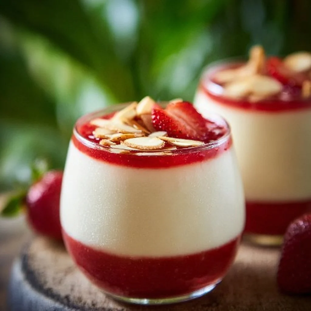 Vegane Kokos-Panna-Cotta mit frischen Erdbeeren als köstliches Dessert