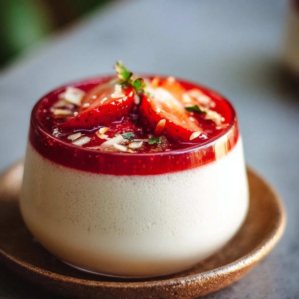 Vegane Kokos-Panna-Cotta mit Erdbeeren