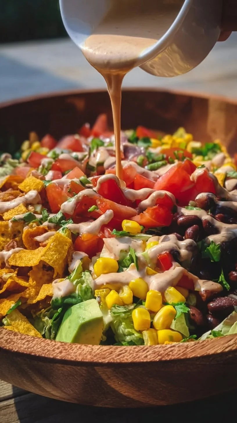 Vegane Taco-Salat mit Chipotle-Dressing auf einem Teller