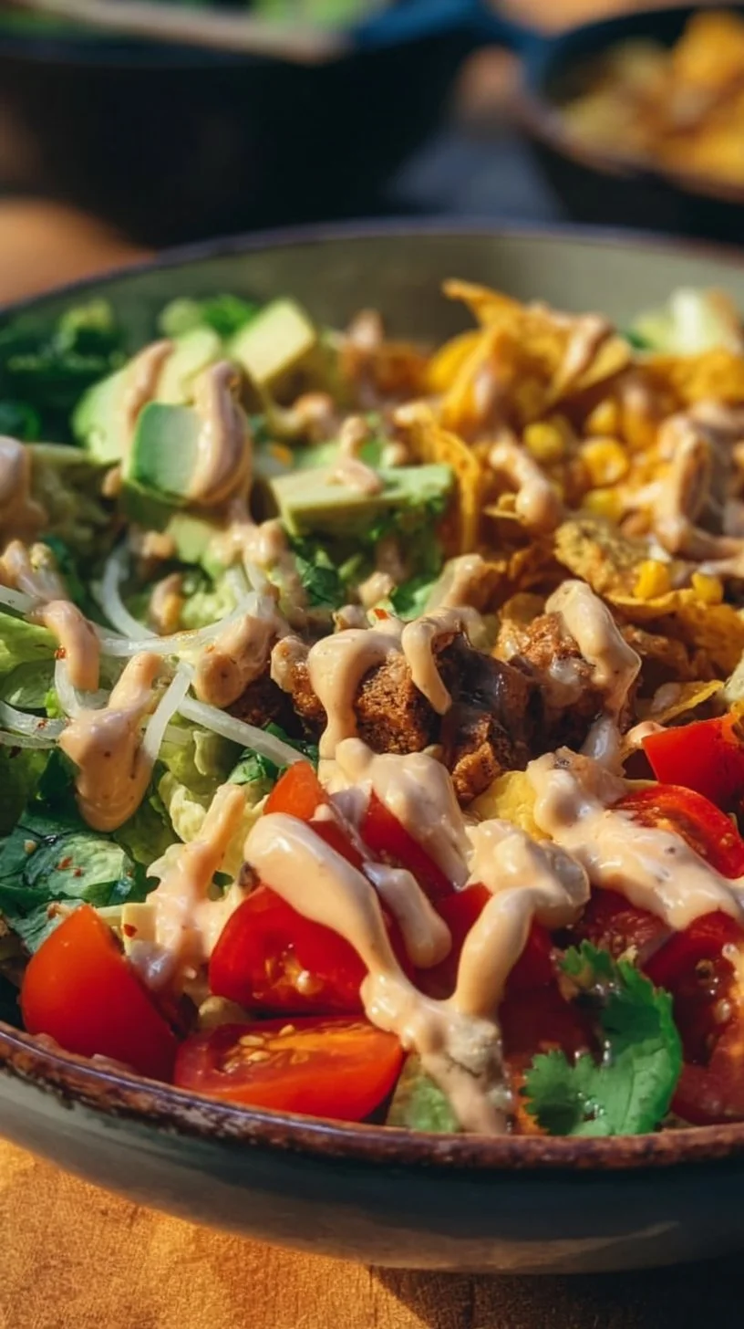 Vegane Taco-Salat-Rezept mit cremigem Chipotle-Dressing