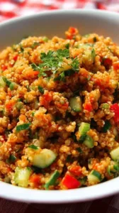 Leckerer veganer Bulgursalat mit frischen Zutaten und Gewürzen