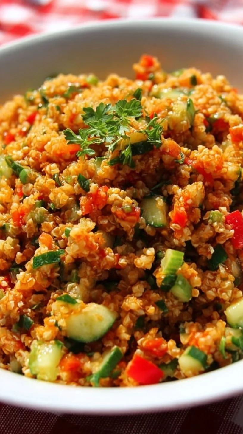 Leckerer veganer Bulgursalat mit frischen Zutaten und Gewürzen