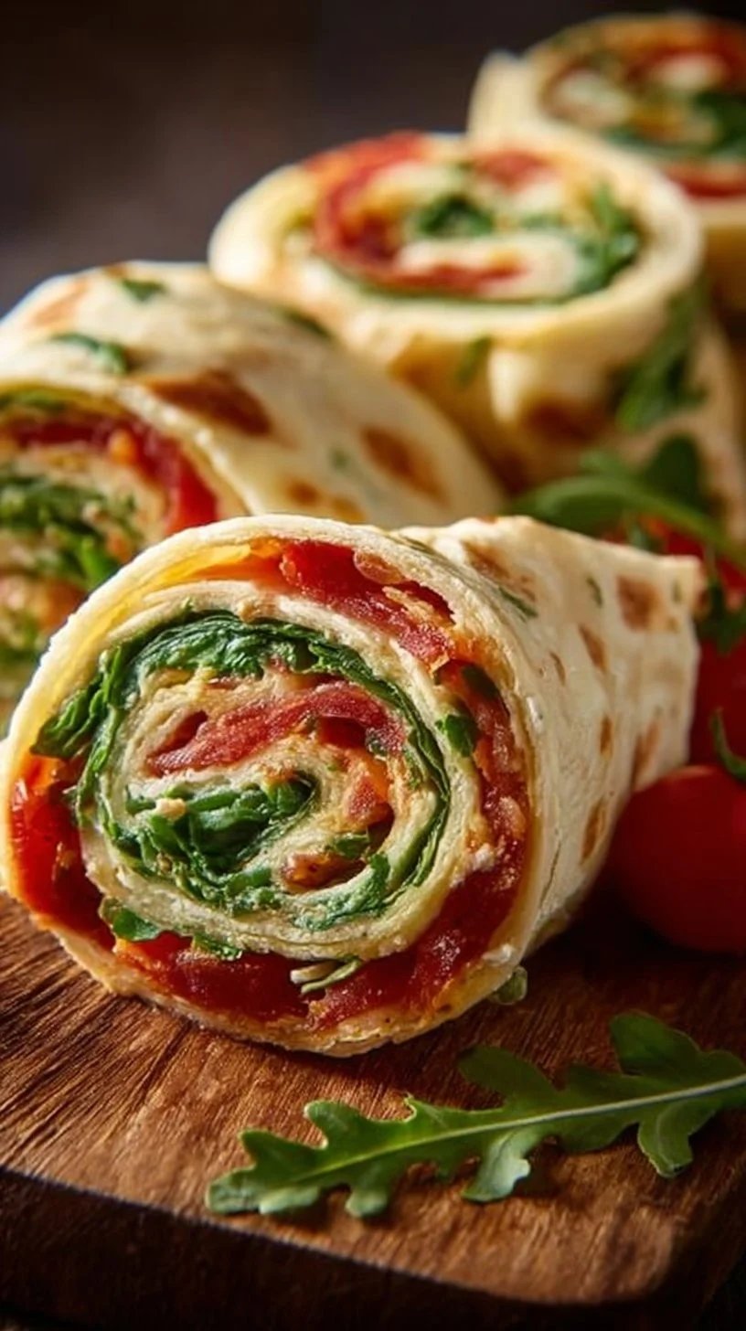 Vegetarische Wrap-Röllchen mit Rucola und Tomaten – einfach & perfekt fürs Partybuffet