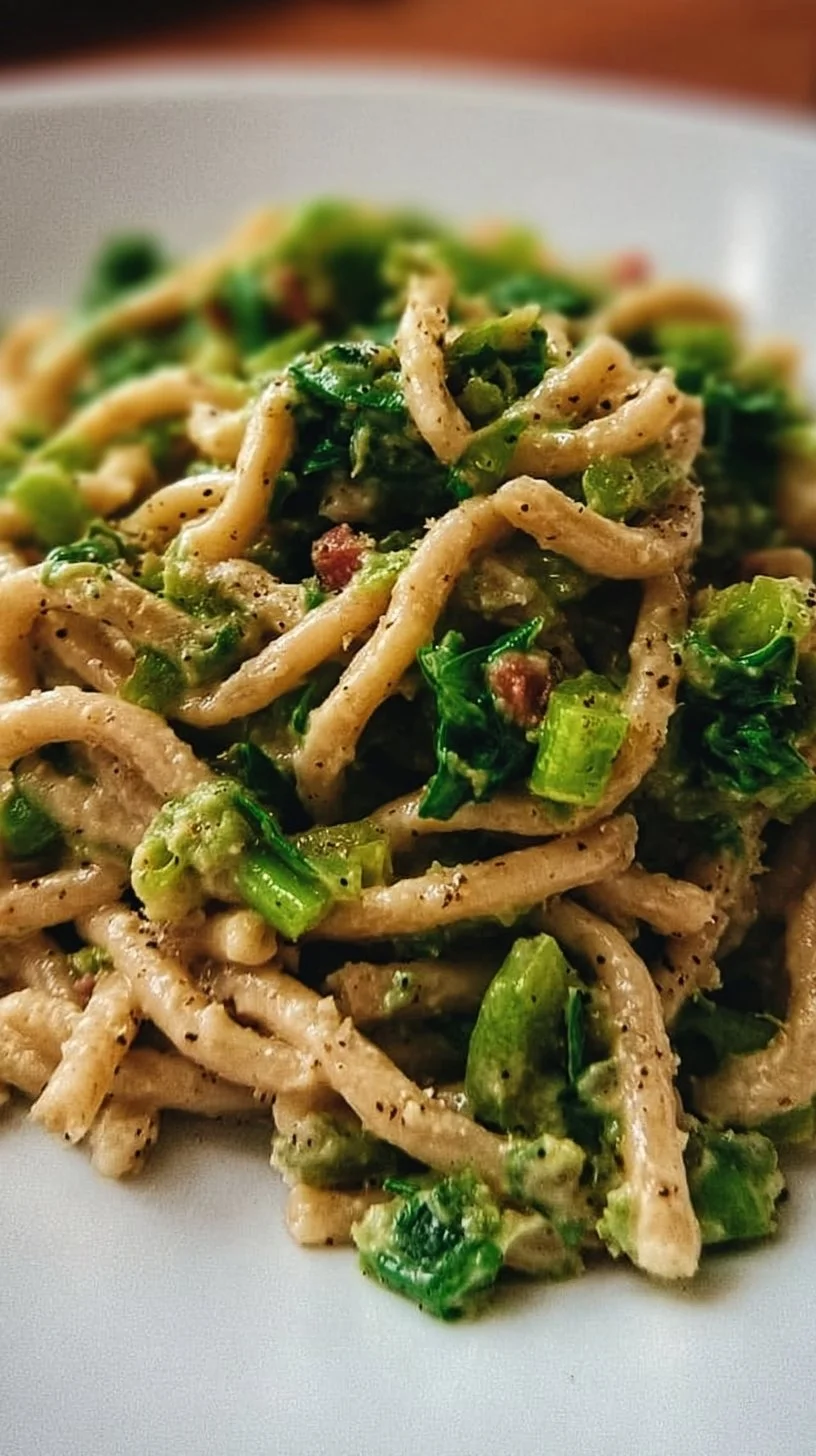 Winter Spätzle mit herzhafter Sauce und Beilagen serviert.
