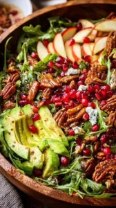 Winter-Weihnachtssalat mit Honig-Senf-Dressing auf einem festlichen Tisch serviert