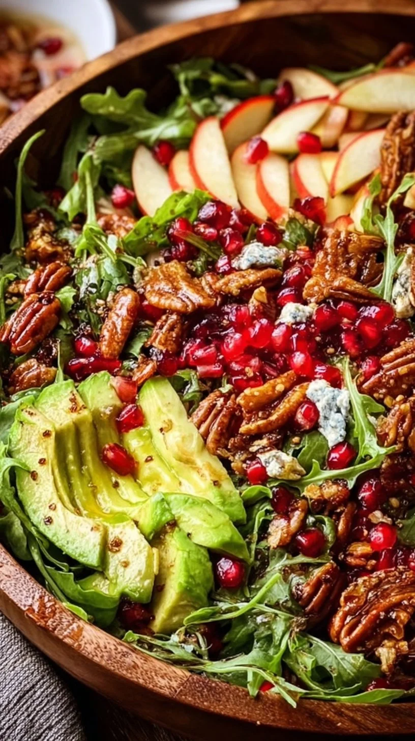Winter-Weihnachtssalat mit Honig-Senf-Dressing auf einem festlichen Tisch serviert