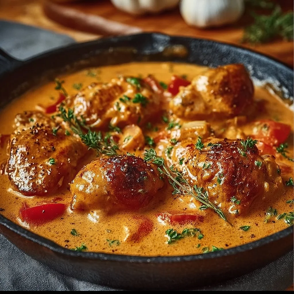 Zartes Hähnchen in einer cremigen Paprika-Sahne-Soße