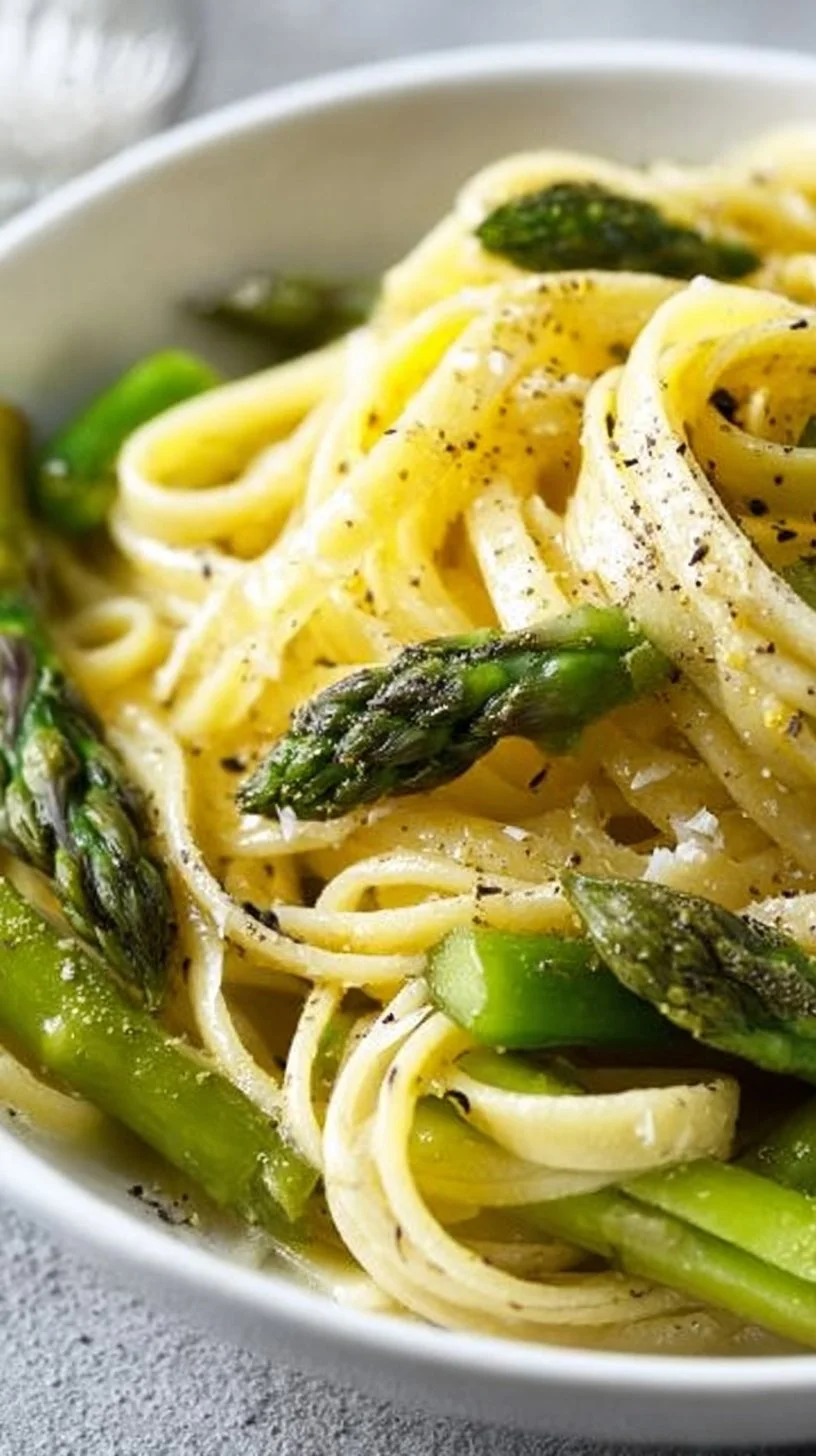 Zitronennudeln mit grünem Spargel