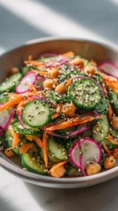 Asiatischer Gurken-Kichererbsensalat mit Sesamdressing