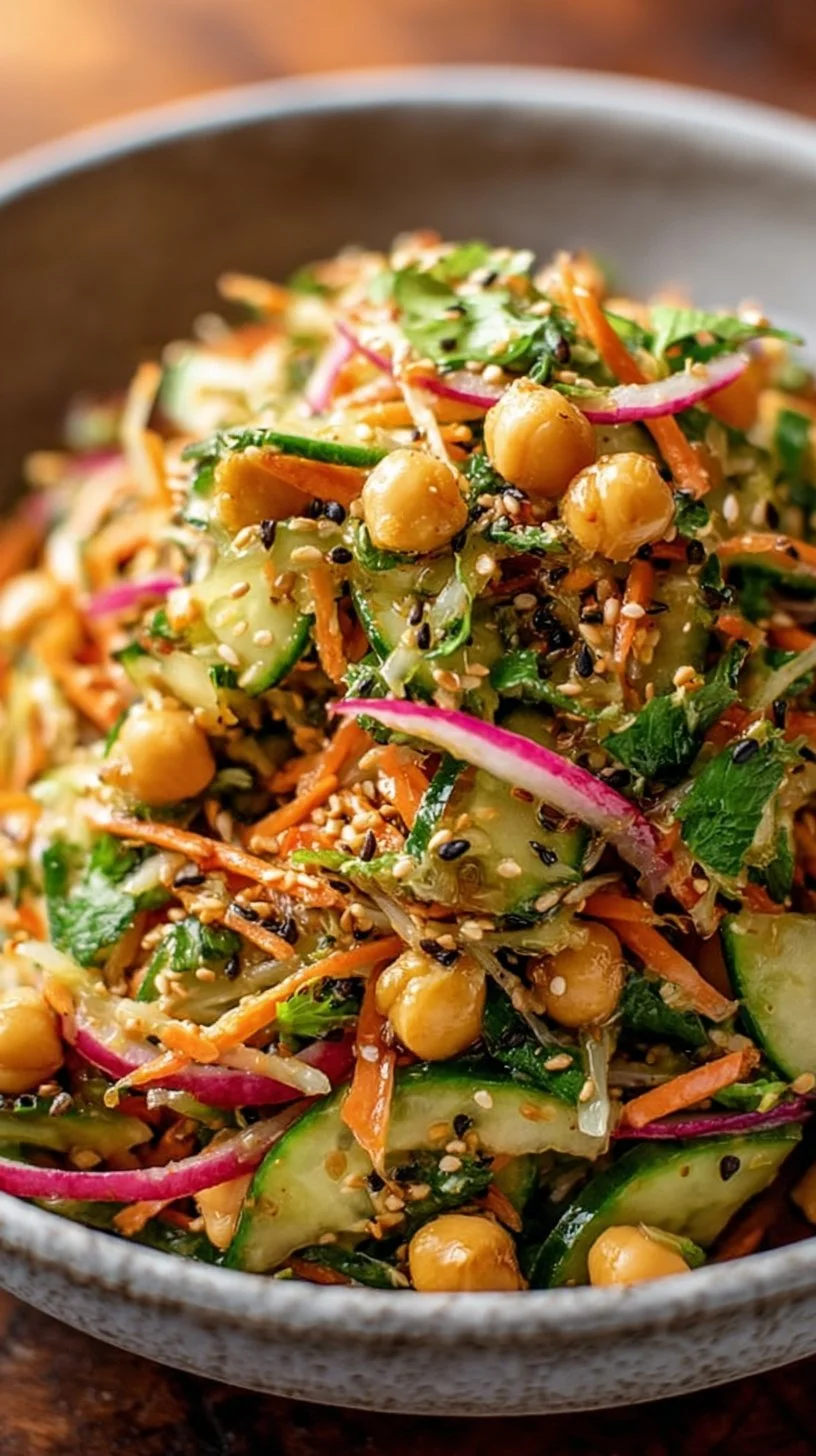 Asiatischer Gurken- und Kichererbsensalat mit Sesamdressing