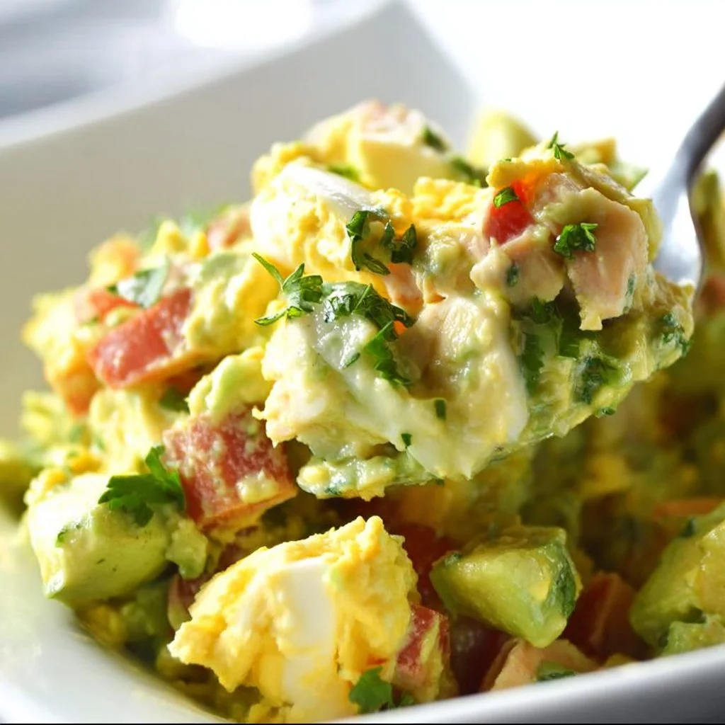 Frischer Avocado-Hühnchen-Eiersalat mit Zutaten