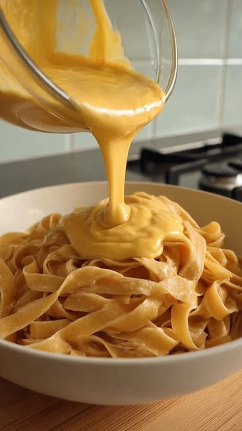 Blumenkohl Alfredo in einer Schüssel, serviert mit frischen Kräutern und Parmesan.