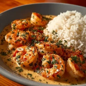 Cremige Knoblauchgarnelen mit frischen Zutaten und aromatischer Sauce