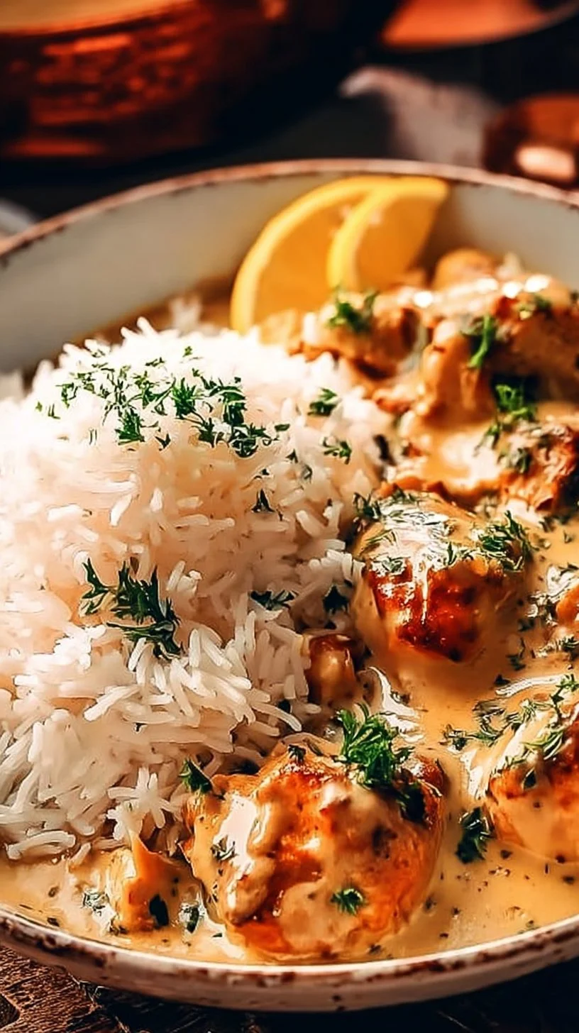 Cremiges Hähnchen mit Reis