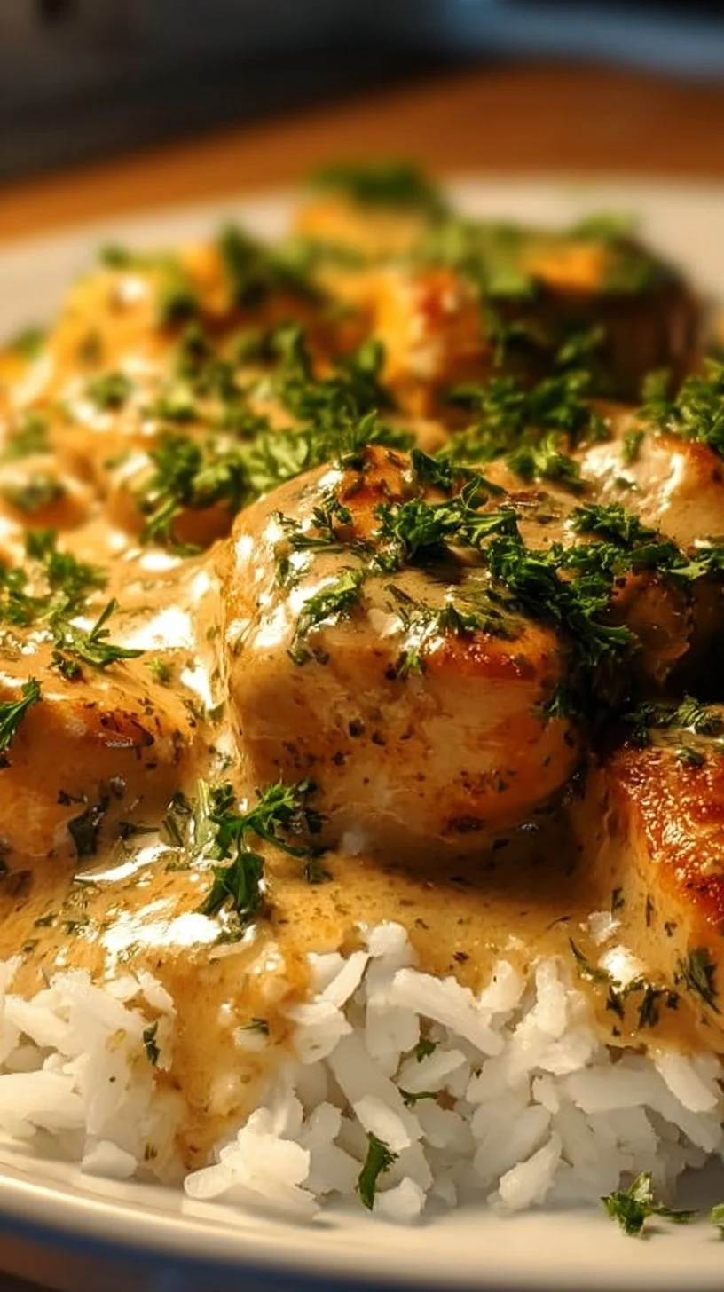 Cremiges Hähnchen mit Reis, in einer leckeren Soße, serviert in 30 Minuten.