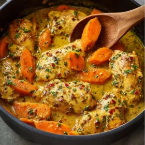 Cremiges Honig-Senf-Hähnchen mit zartem Hähnchenfleisch in Honig-Senf-Sauce.