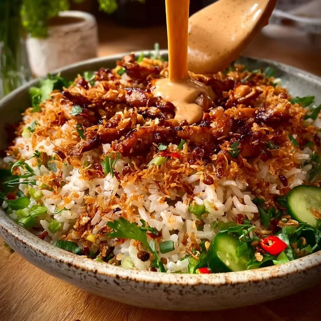 Crispy Rice Salad mit Satay-Hühnchen