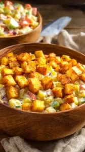 Knackiger Kartoffelsalat mit frischen Zutaten und Dressing