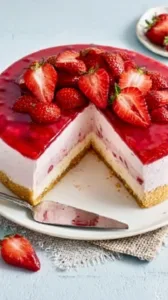 Eine saftige Erdbeer-Cremetorte mit frischen Erdbeeren und Sahne.