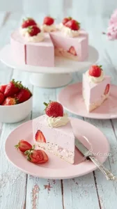 Leckerer Erdbeer-Quark-Kuchen auf einem Teller mit frischen Erdbeeren