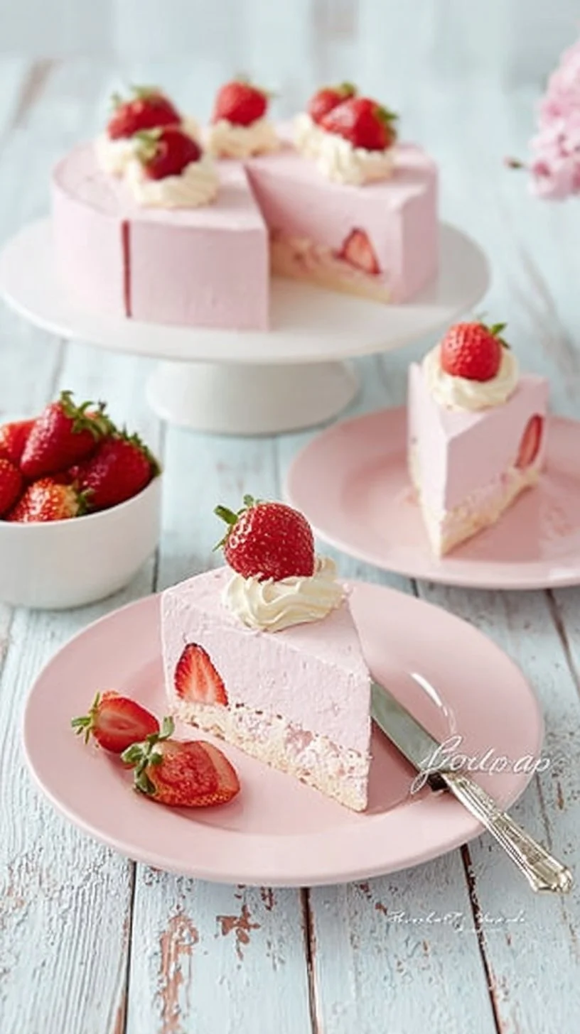 Leckerer Erdbeer-Quark-Kuchen auf einem Teller mit frischen Erdbeeren