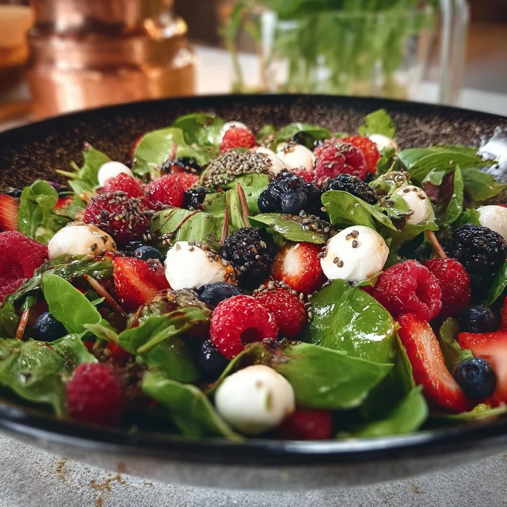 Feldsalat mit Beeren und Mini Mozzarella