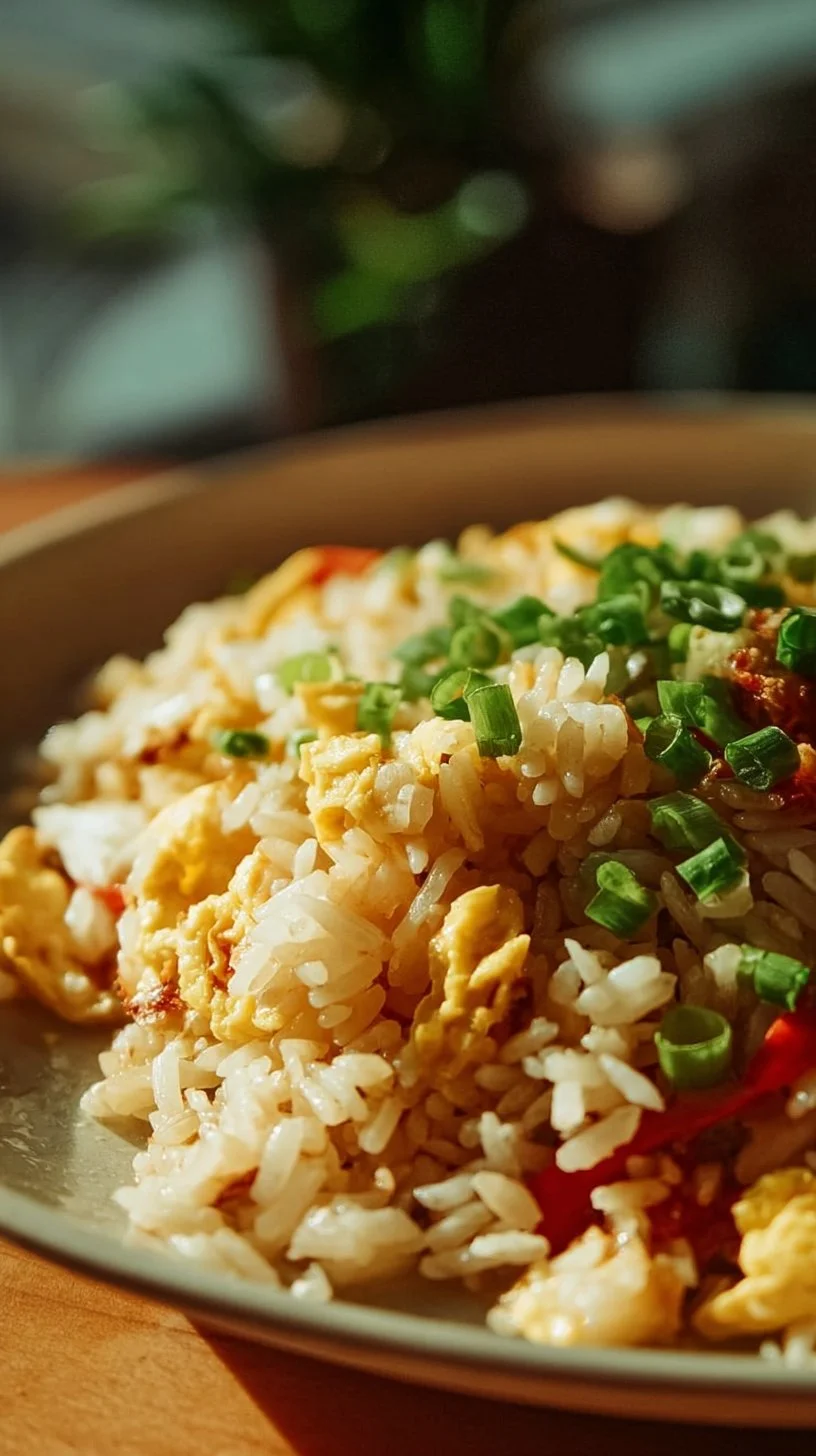 Leckeres Gericht aus gebratenem Reis mit Eiern und Gemüse