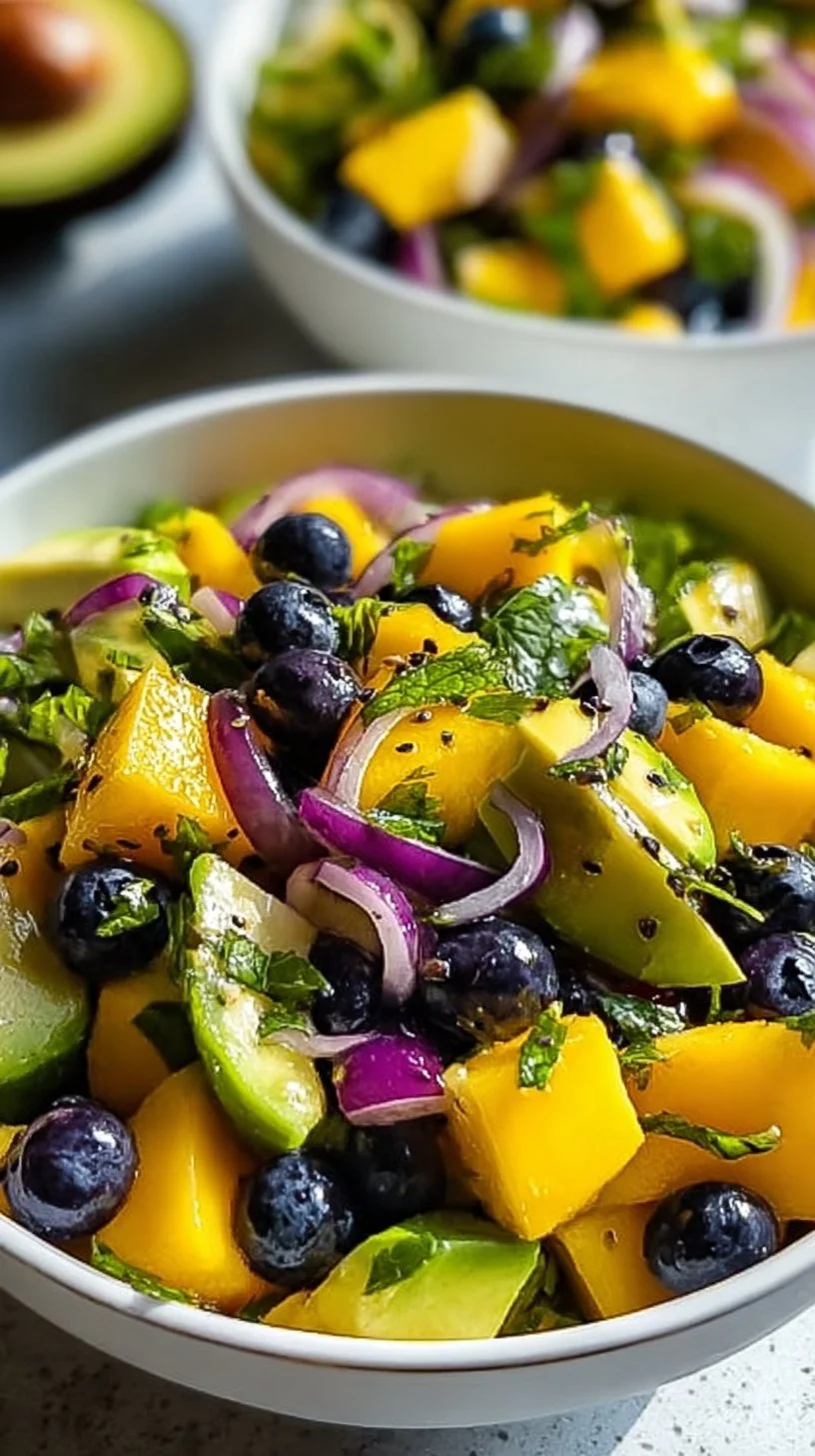 Frischer Mango-Avocado-Salat mit Blaubeeren