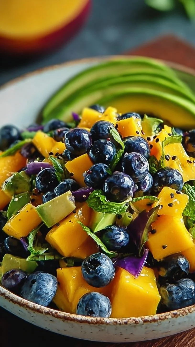 Frischer Mango-Avocado-Salat mit Blaubeeren