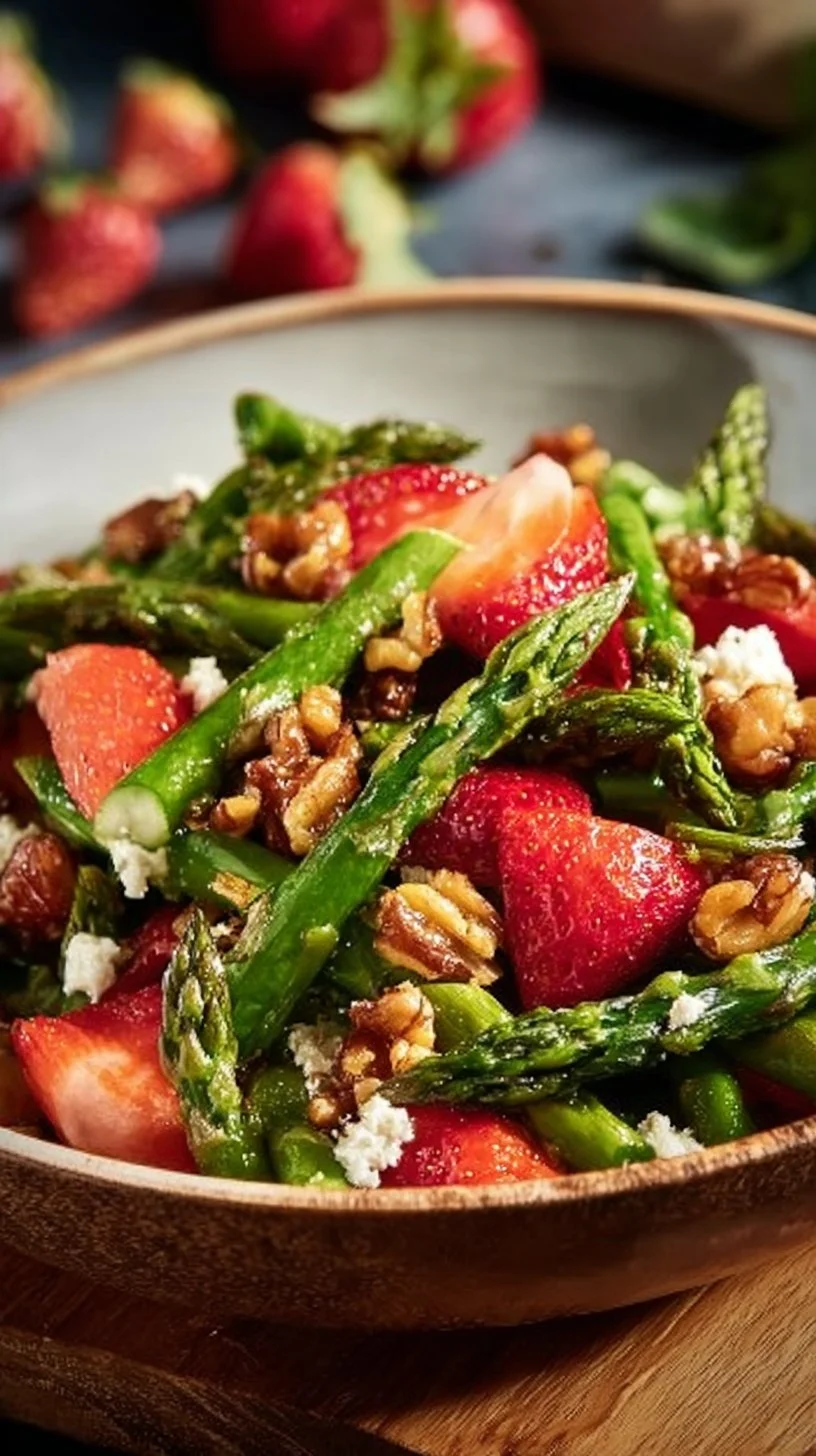 Grüner Spargel Erdbeer Salat - mit karamellisierten Nüssen
