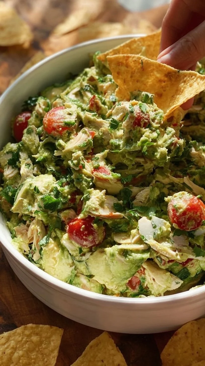 Delizierter Guacamole-Hähnchensalat auf einem Teller serviert