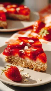 Haferflocken-Erdbeer-Kuchen mit frischen Erdbeeren und Haferflocken
