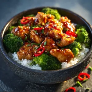 Leckeres Hähnchen Teriyaki mit Brokkoli und Reis serviert auf einem Teller