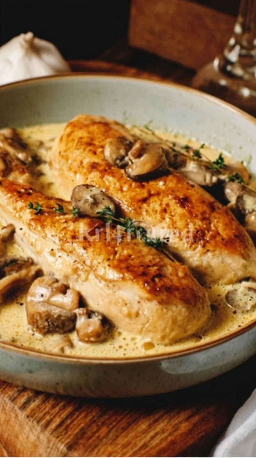 Hähnchenfilet mit Champignons und Goudakäse