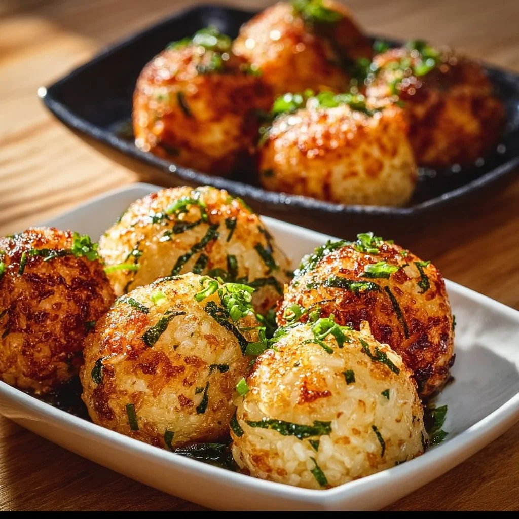 Herzhafte Reis-Bällchen auf einem Teller serviert