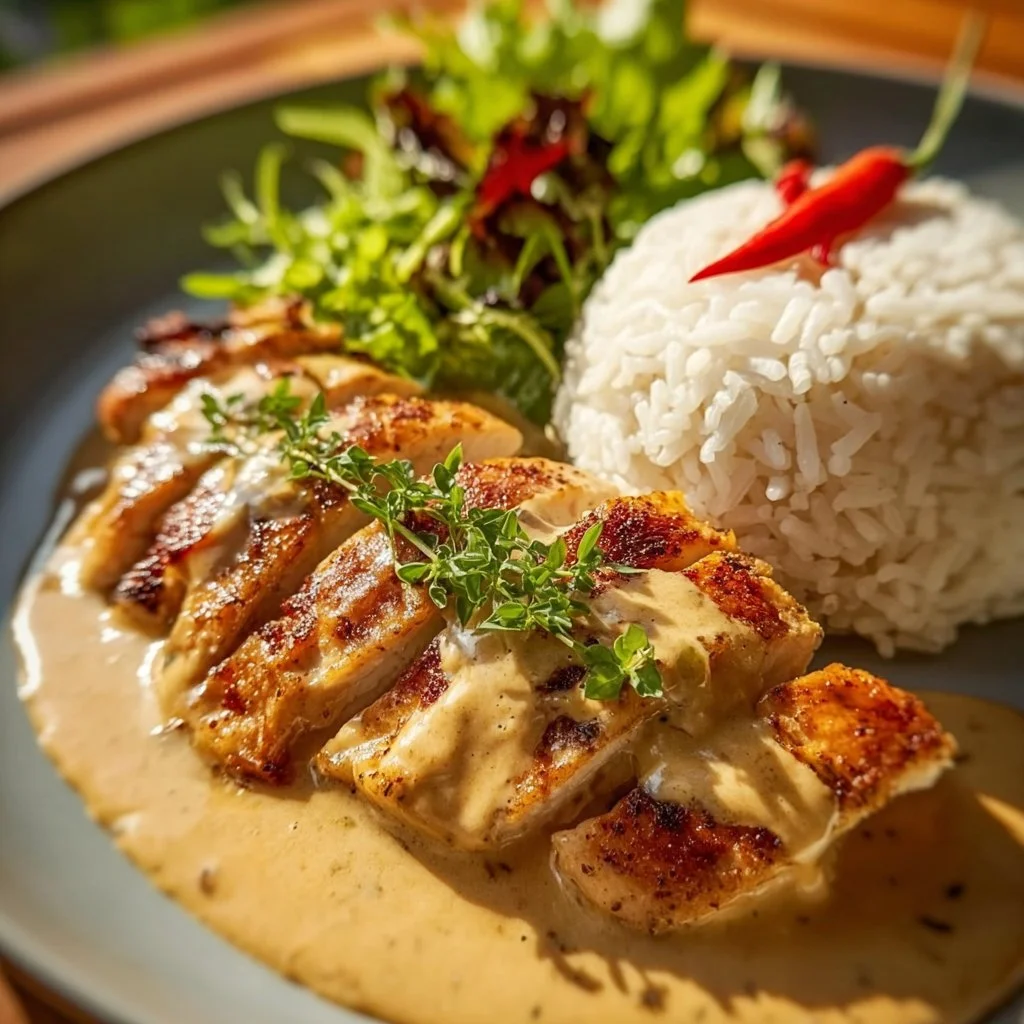Leckeres Honig-Senf-Hähnchen frisch aus dem Ofen serviert.