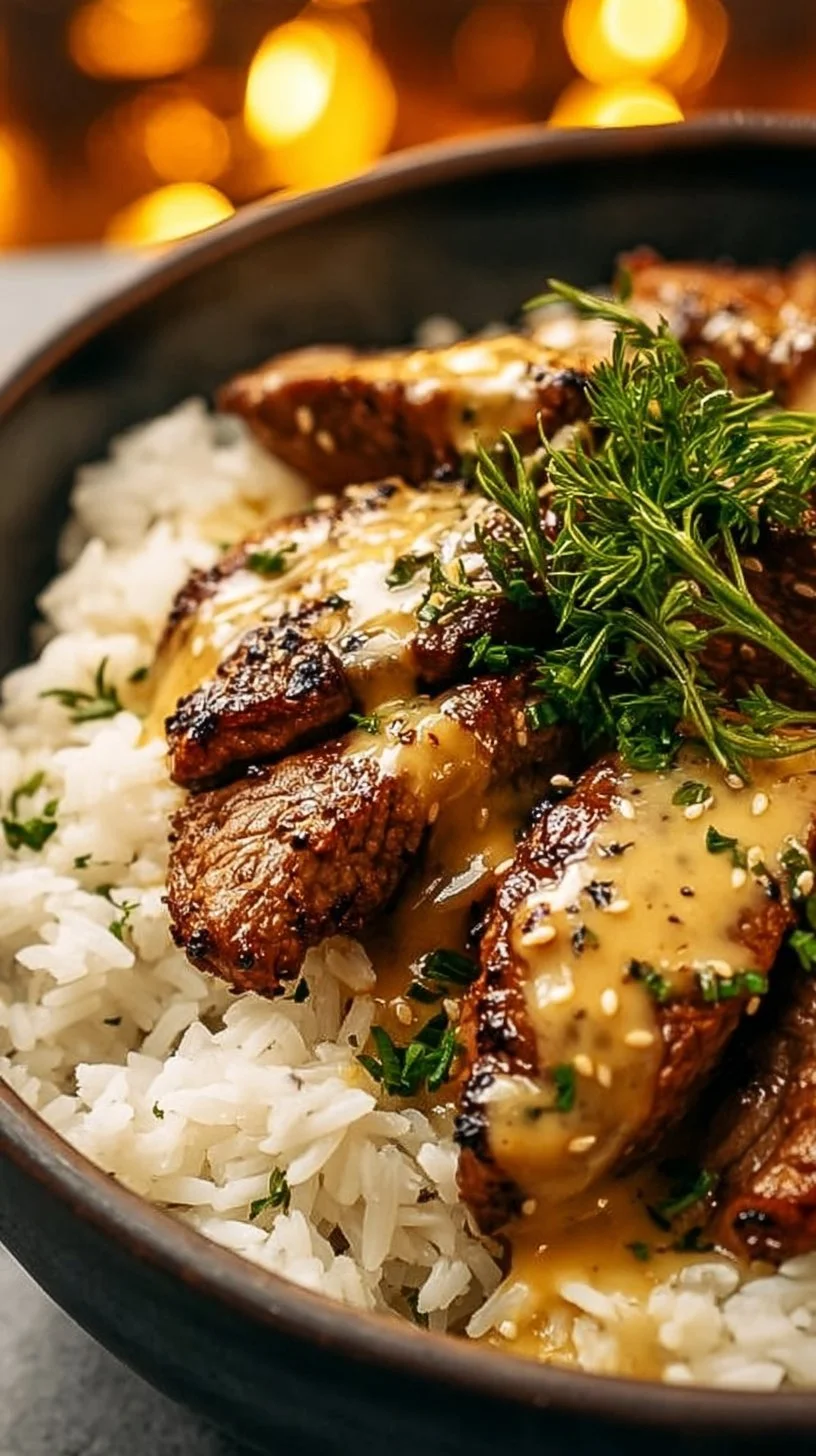 Honig-Senf-Rindfleisch mit Reis