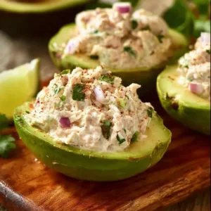 Hühnchensalat gefüllte Avocado Rezept mit frischen Zutaten