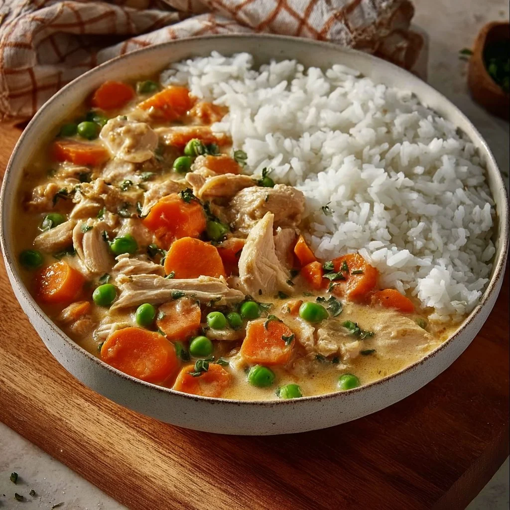 Schnelles und einfaches Hühnerfrikassee Rezept mit Gemüse und Hähnchen