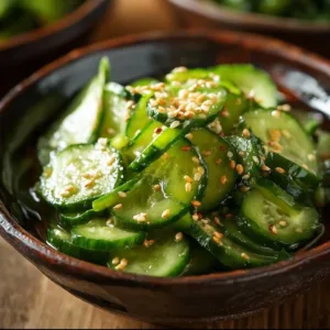 Japanischer Gurkensalat (Sunomono) aus frischen Gurken und würzigen Zutaten