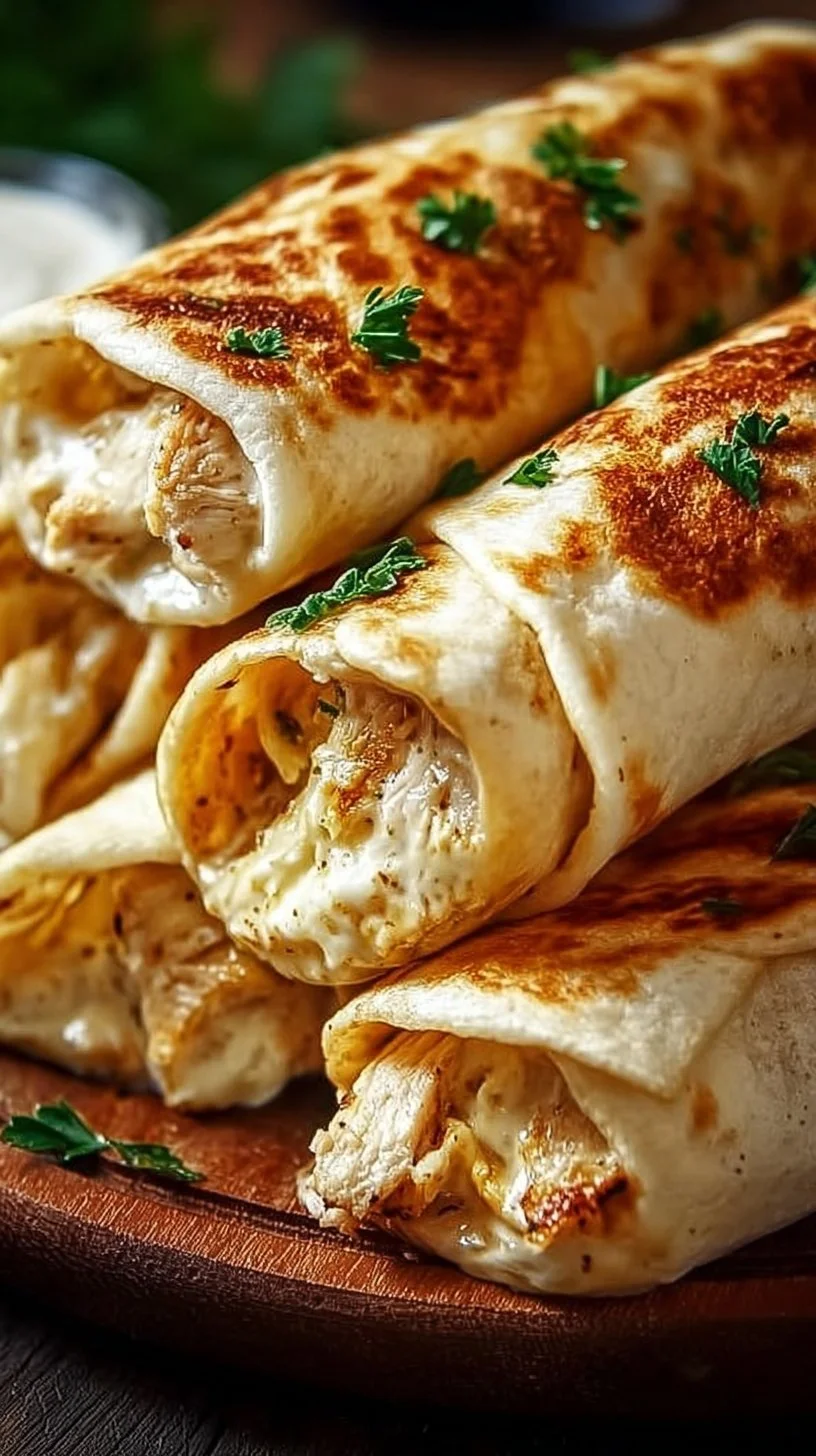 Käse-Knoblauch-Hähnchen-Wraps auf einem Teller serviert