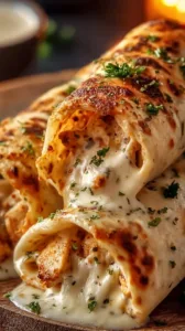 Käse-Knoblauch-Hühnchen-Wraps mit frischen Zutaten