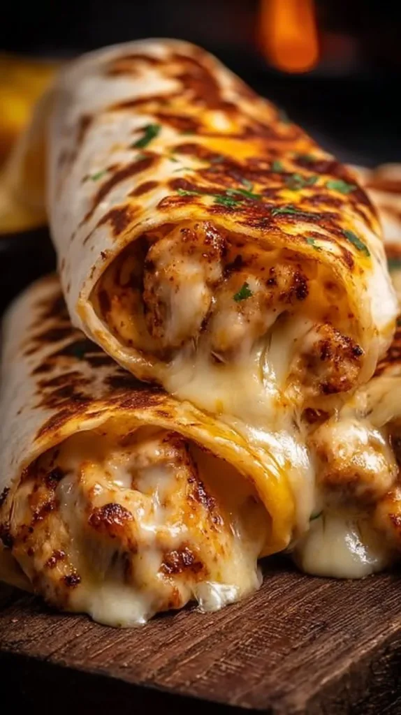 Käse-Knoblauch-Hühnchen-Wraps mit frischen Zutaten und Kräutern