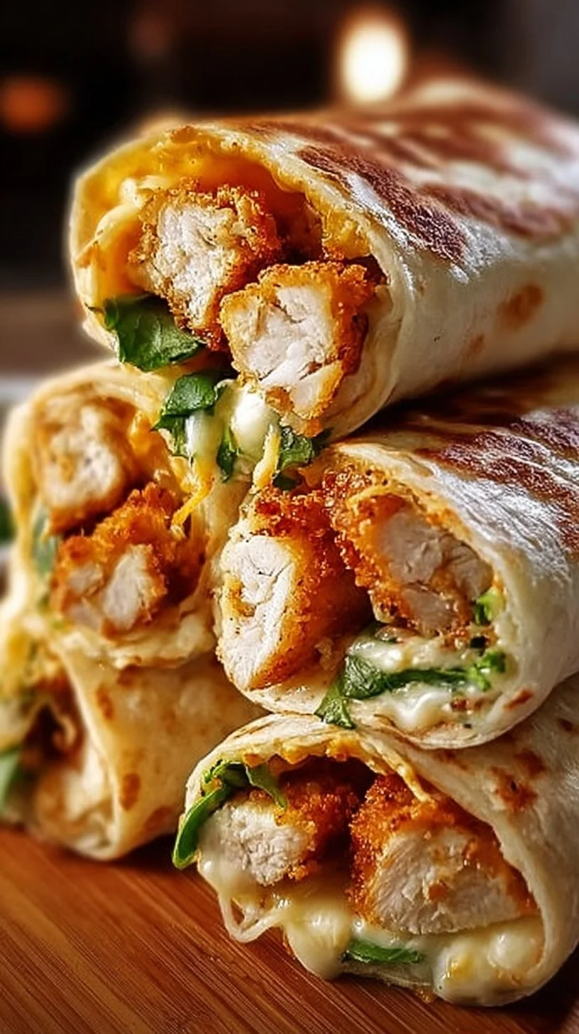 Knusprige, käsige Knoblauch-Hühnchen-Wraps auf einem Teller serviert