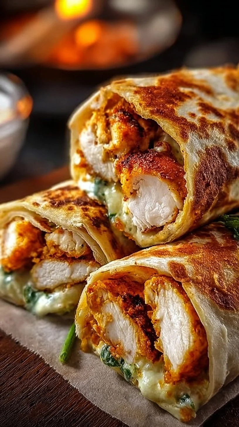 Knusprige, käsige Knoblauch-Hühnchen-Wraps