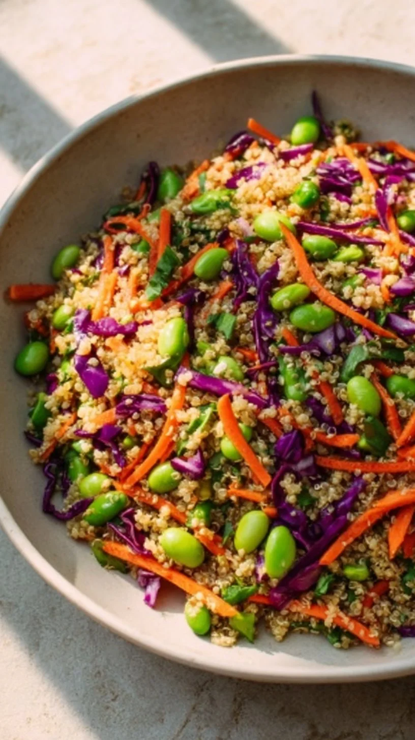 Knuspriger asiatischer Quinoasalat mit frischen Gemüsesorten und einer würzigen Vinaigrette
