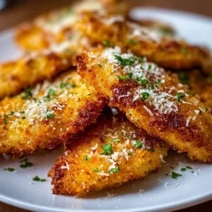 Knuspriges Parmesan Hähnchen aus dem Airfryer auf einem Teller serviert