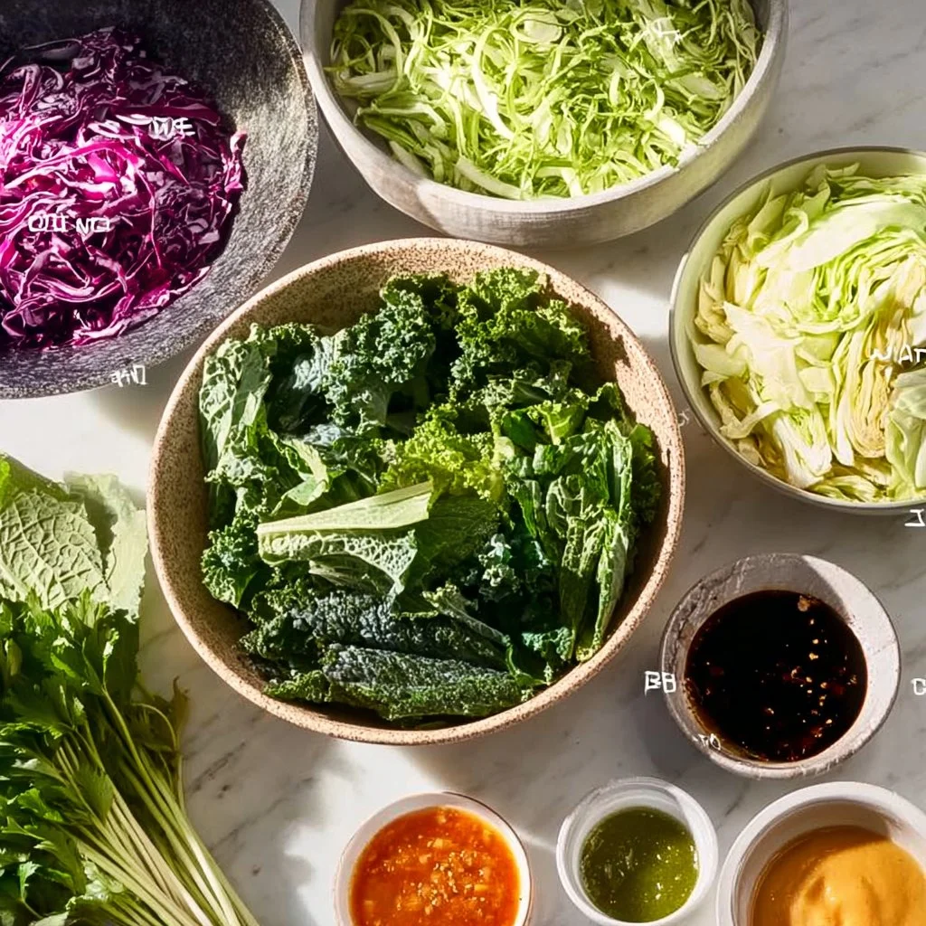 Kohl-Crunch-Salat mit frischem Gemüse und Dressing auf einem Teller
